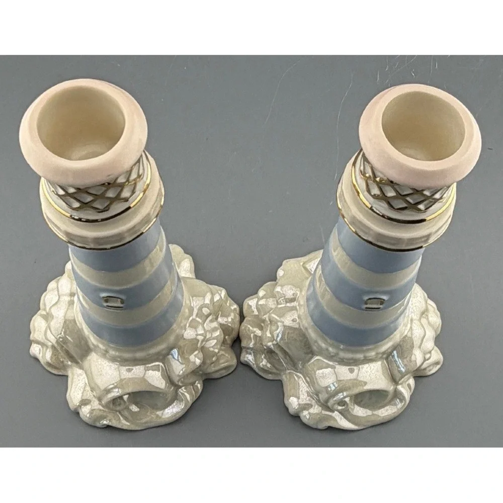 Lenox Seaside Lighthouse Candlesticks Pair 2003 Coastal Nautical Decor 7